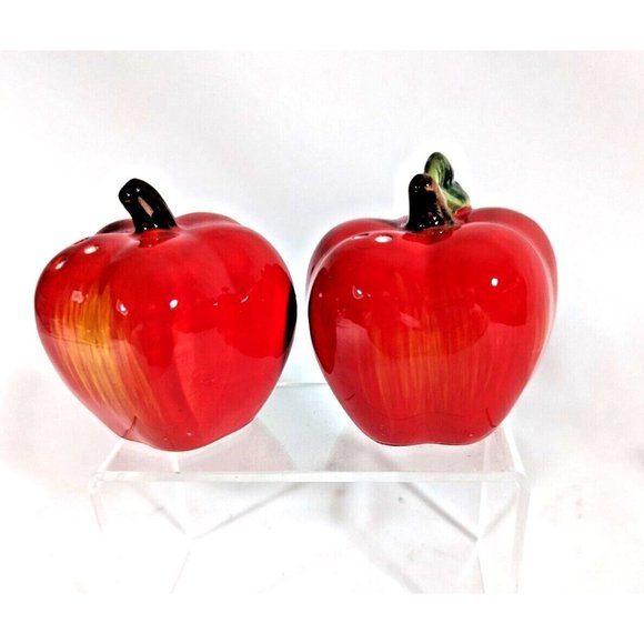Better Homes and Gardens Orchard Apple Salt Pepper Shaker Set Red Green Fruit - Picture 3 of 4